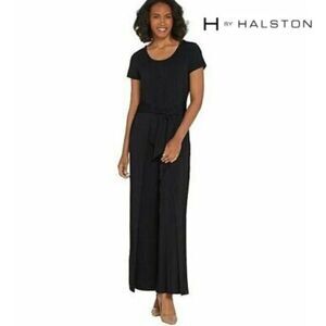 Jumpsuit Size 1X H by Halston Jet Set Jersey Black Like New